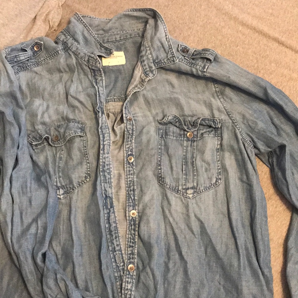 A button up denim looking shirt!
